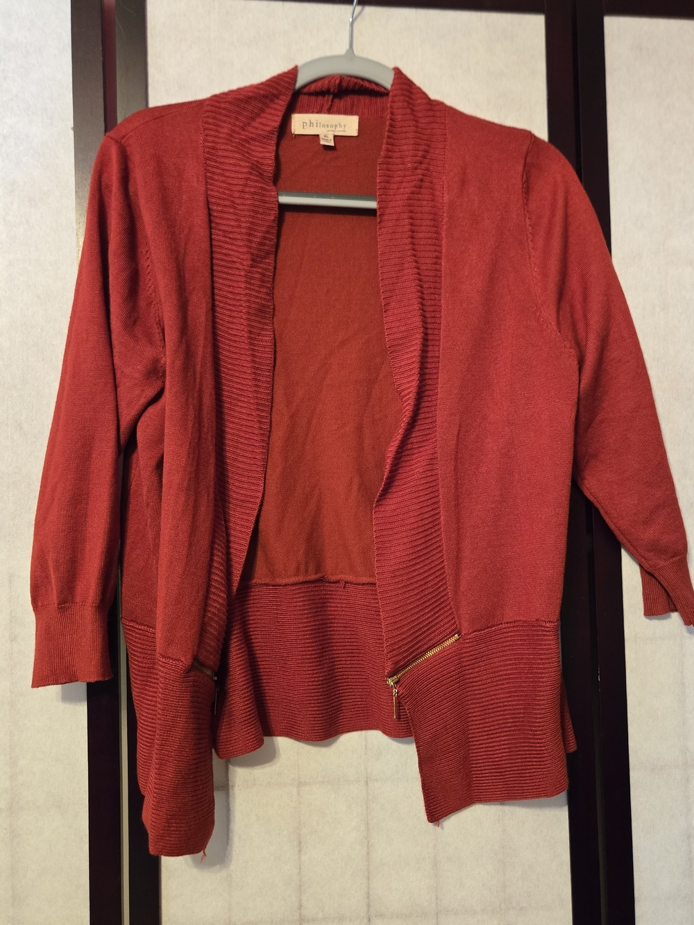 Philosophy Brick Red Open-Front Zipper Accent Cardigan - Size XL